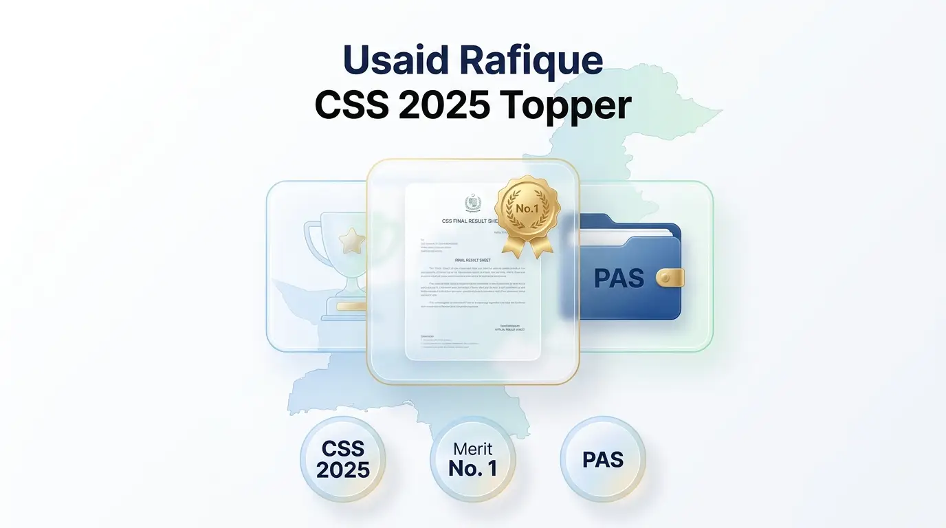 Read more about the article Usaid Rafique CSS 2025 Topper Success Story | Merit No. 1 in Pakistan.